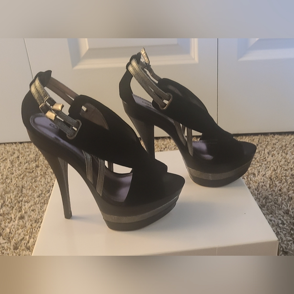 Bakers Size 6 Black And Silver Platform Stileto Y2K Heals - 6 1/2 inch heel - Picture 2 of 11